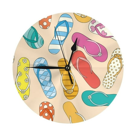 Colorful Summer Flip Flops Wall Clock Silent Non Ticking - 10 Inch Battery Operated Modern Clocks for Living Room Bedroom Kitchen Bathroom Office Classroom, Decorative Clocks