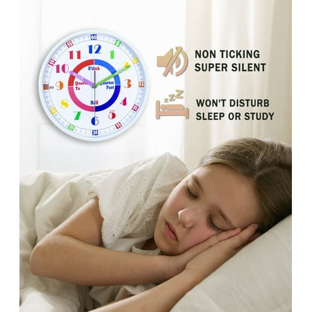 Colorful Teaching Wall Clock,Kids Learning Time,White