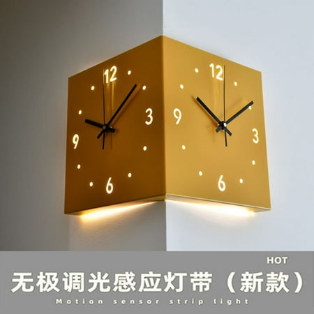 Corner Clock Double-Sided Wall Clock Living Room Creative Simple Modern Two-Side Wall Clock Punch-Free Fashion Yang Angle Clock Ins Style