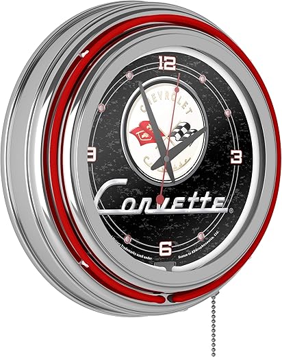 Corvette C1 Neon Clock - 14 inch Diameter - Black