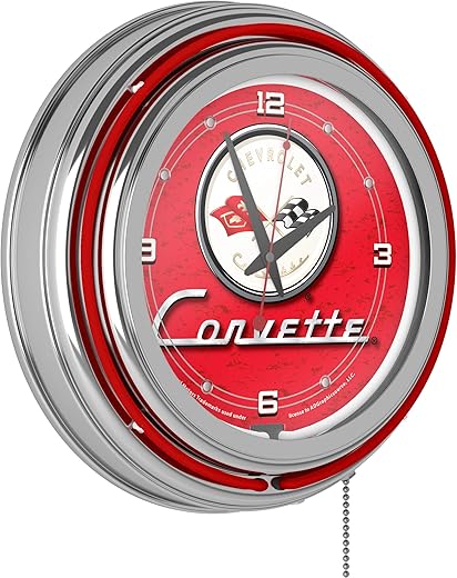 Corvette C1 Neon Clock - 14 inch Diameter - Red