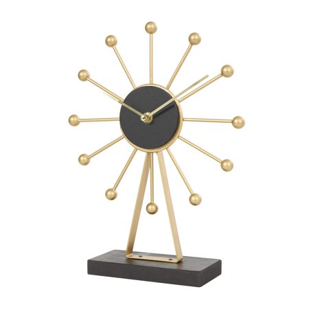 CosmoLiving by Cosmopolitan 12 Gold Metal Sunburst Clock with Black Base and Clockface