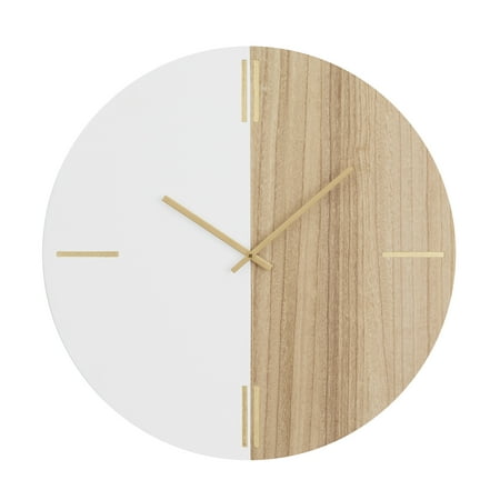 CosmoLiving by Cosmopolitan 24 Brown Wood Round Wall Clock with Marble Side