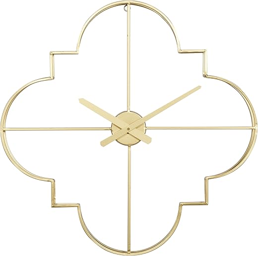 CosmoLiving by Cosmopolitan Metal Open Frame Quatrefoil Wall Clock, 24" x 3" x 24", Gold