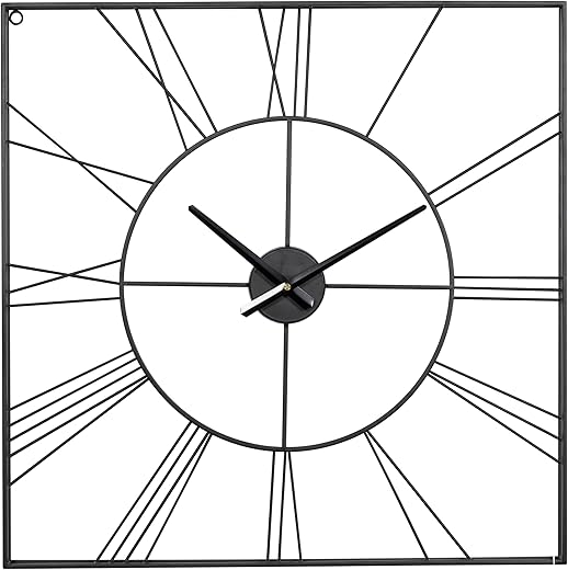 CosmoLiving by Cosmopolitan Metal Open Frame Square Wall Clock, 24 x 2 x 24, Black