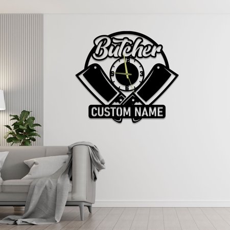 Craftnamesign Custom Butcher Metal Wall Clock For Kitchen Meat Shop Wall Art