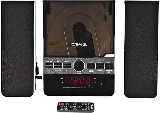 Craig Vertical CD Shelf System with AM/FM Stereo Radio and Dual Alarm Clock, 3-Piece Black (CM427)