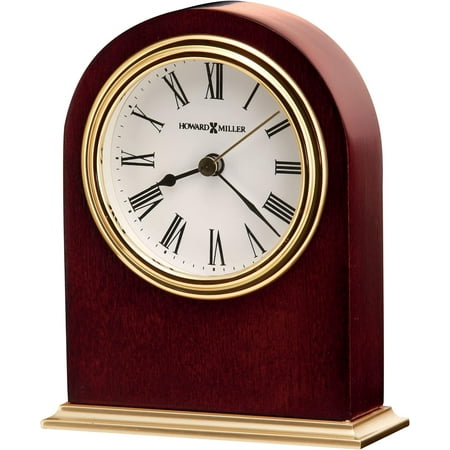 Craven Table Clock 645-401 – Modern Arched Shaped Clock, Low-Gloss Rosewood Hall Finish, Brass Finish Metal Bass, Felt Bottom, Quartz Movement