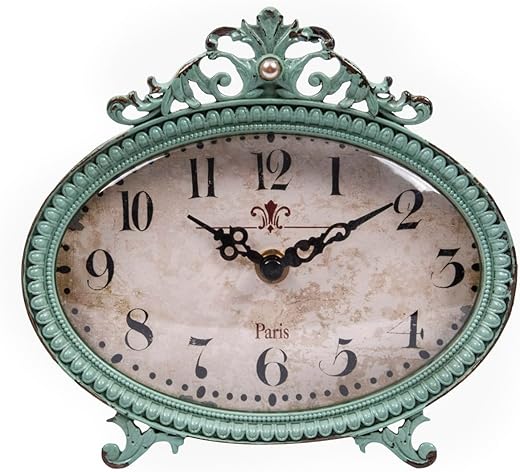 Creative Co-Op Green Antiqued Pewter Mantel Clock