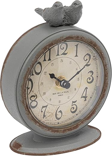 Creative Co-Op Grey Pewter Mantel Clock with Birds