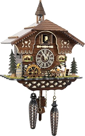 Cuckoo-Palace German Cuckoo Clock - The Brotzeit House - with Quartz Movement - 10.3 inches high - Black Forest Clock