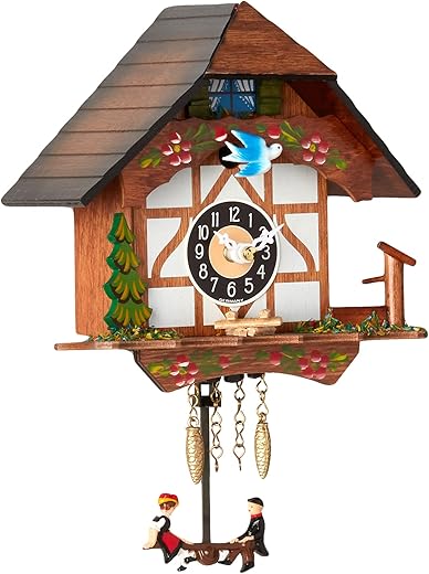 Cussing Cups River City Clocks Quartz Novelty Clock - German Chalet with Bird & Well - 6 Inches Tall - Model # 2070Q-06