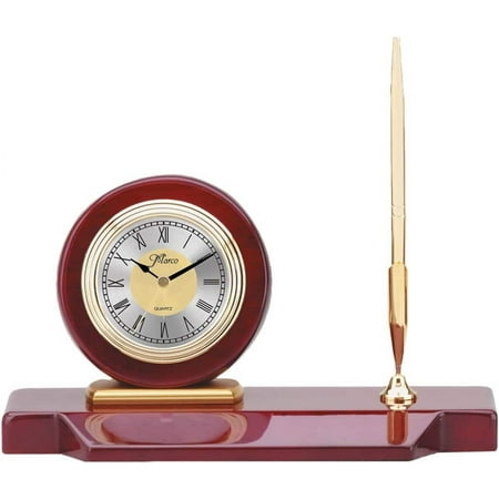 Customizable Piano Finish Rosewood Desk Clock with Metal Pen, Includes Personalization