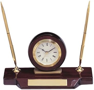 Customizable Quartz Clock and Metal Pen Set, High Gloss Rosewood Finish, Includes Personalization Small