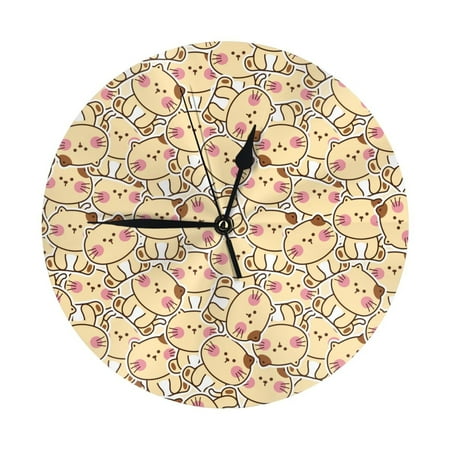 Cute Cats 4 Wall Clock Silent Non Ticking - 10 Inch Battery Operated Modern Clocks for Living Room Bedroom Kitchen Bathroom Office Classroom, Decorative Clocks