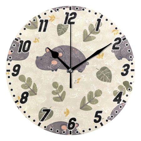 Cute Sleepy Hippo Wall Clock 9.8 inch Battery Operated Clocks Non-Ticking Silent for Bedroom Office Kitchen Living Room