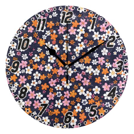 Cute Tiny Flowers Wall Clock 9.8 inch Battery Operated Clocks Non-Ticking Silent for Bedroom Office Kitchen Living Room