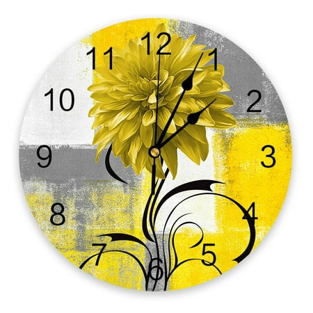 Dahlia Oil Painting Abstract Plant Flower Yellow Wall Clocks Silent Home Cafe Office Wall r Clocks Kitchen Large Wall Clocks