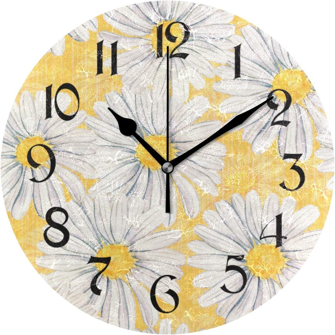 Daisies Flowers Wall Clocks Battery Operated Silent Non Ticking Modern Round Wall Clock Decor for Bedrooms Kitchen Living Room Classroom Office Farmhouse