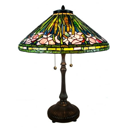 Dale Tiffany 2-Light Metal & Art Glass Table Lamp in Antique Bronze/Green