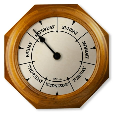 DayClocks Classic Day-of-the-Week Wall Clock with 10 Oak Wood Frame