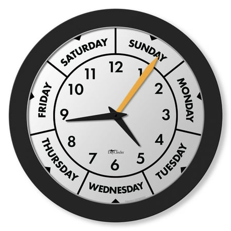 DayClocks Time & Day-of-the-Week Wall Clock with 12 Modern Black Frame