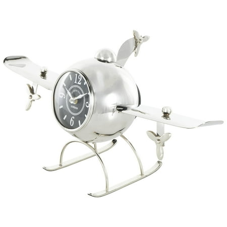 DecMode 10 Silver Stainless Steel Metal Airplane Rounded Clock with Propellers