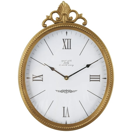 DecMode 11 Gold Metal Antique Inspired Wall Clock with Scrolled Finial