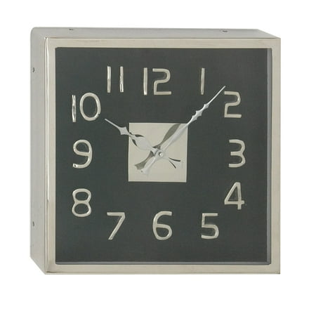 Decmode 12 Inch Modern Square Black Stainless Steel Wall Clock, Black