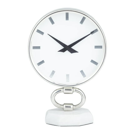 DecMode 12 Silver Stainless Steel Metal Clock with Marble Base