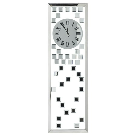 DecMode 13 x 42 Silver Glass Beveled Mirrored Wall Clock