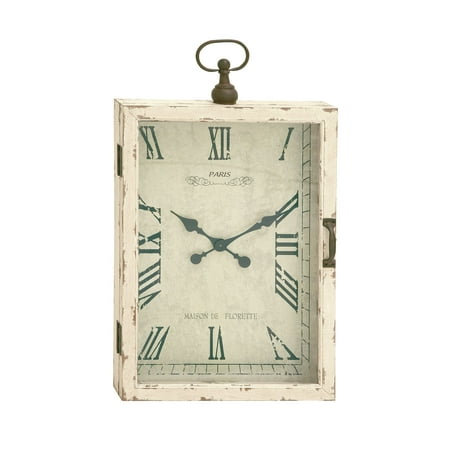 DecMode 20 x 34 White Wood Pocket Watch Style Wall Clock with Hinged Door