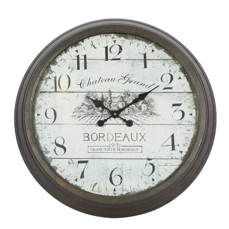 DecMode 28 Brown Metal Wall Clock with Bordeaux