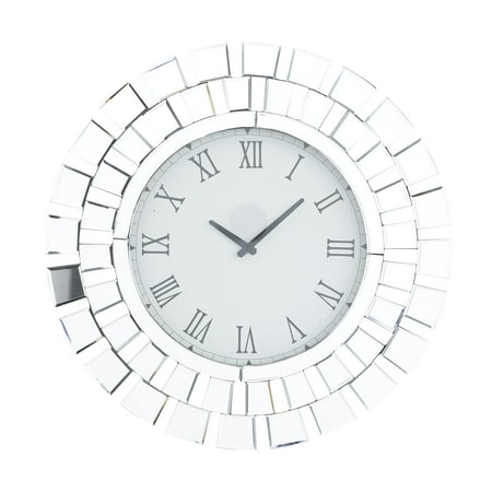 DecMode 2 Silver Glass Starburst Mirrored Wall Clock