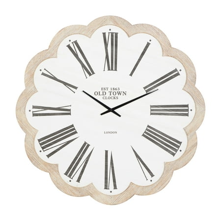 DecMode 33 White Wood Wall Clock with Scallop Frame