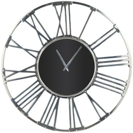 DecMode 35 Silver Aluminum Geometric Open Frame Wall Clock with Black Glass Center