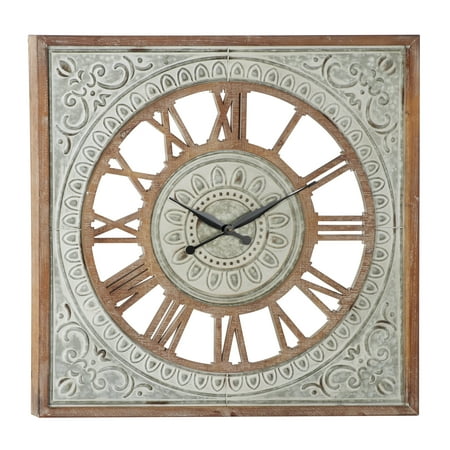 DecMode 36 Brown Metal Scroll Wall Clock with Embossed Metal