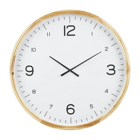 DecMode 36 Light Brown Wood Wall Clock with White Backing