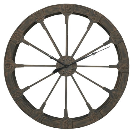 DecMode 48 Brown Metal Wheel Wall Clock