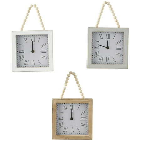 DecMode 7W, 12H White Wood Wall Clock with Rope Strap (3 Count)