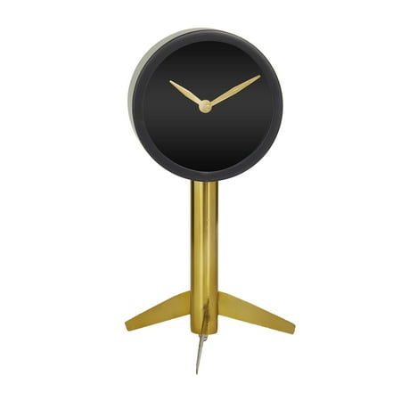 DecMode Stainless Steel Modern Classy Decorative Round Desk Clock 6W x 11 H, with Matte Black and Metallic Gold Finish