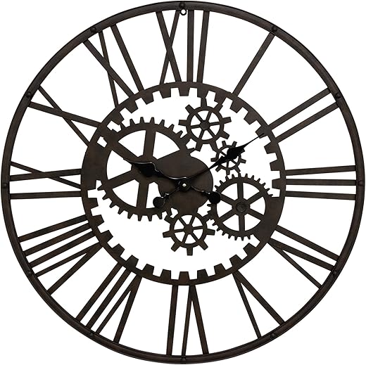 Deco 79 Antique Colonial Mesmerizing Metal Black Gear Clock, 32 Diameter