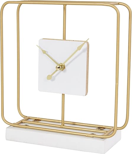 Deco 79 Metal Geometric Decorative Clock Open Frame Mantel Clock with White Clockface and Base, Tabletop Clock 7 x 3 x 8, Gold