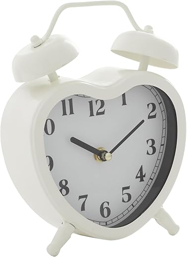 Deco 79 Metal Heart Clock with Bell Style Top, 7 x 3 x 8, White