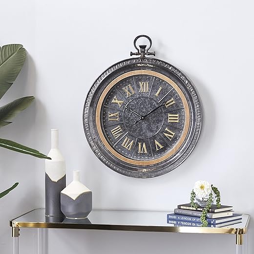 Deco 79 Metal Pocket watch Style Wall Clock, 24" x 3" x 29", Black