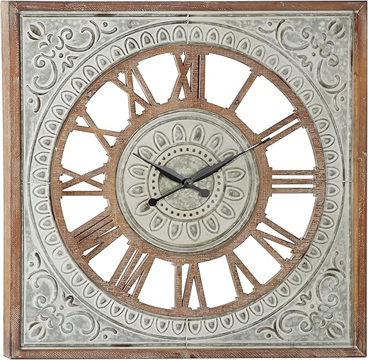 Deco 79 Metal Square Wall Clock, 36 x 2 x 36, Brown