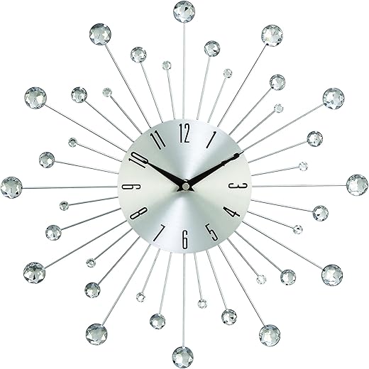 Deco 79 Metal Starburst Decorative Wall Clock Wall Clock for Home with Crystal Accents, Wall Clock for Room 15 x 2 x 15, Silver