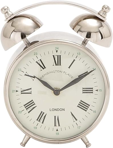 Deco 79 Stainless Steel Clock with Bell Style Top, 3" x 5" x 7", Silver