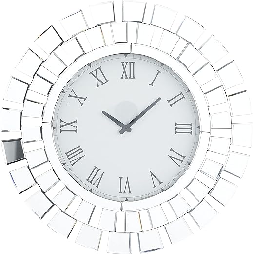 Deco 79 Wood Starburst Mirrored Wall Clock, 2 x 24 x 24, Silver