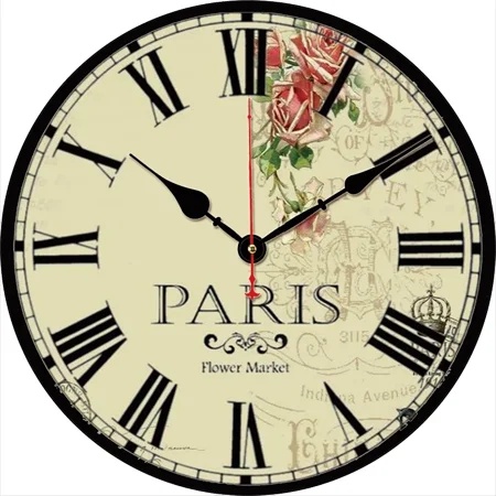 Decoration Office Room Living Bedroom Home For Decor Art Carfts Mounted Wall Clocks Silent Round Clock Wall Vintage Flower Paris